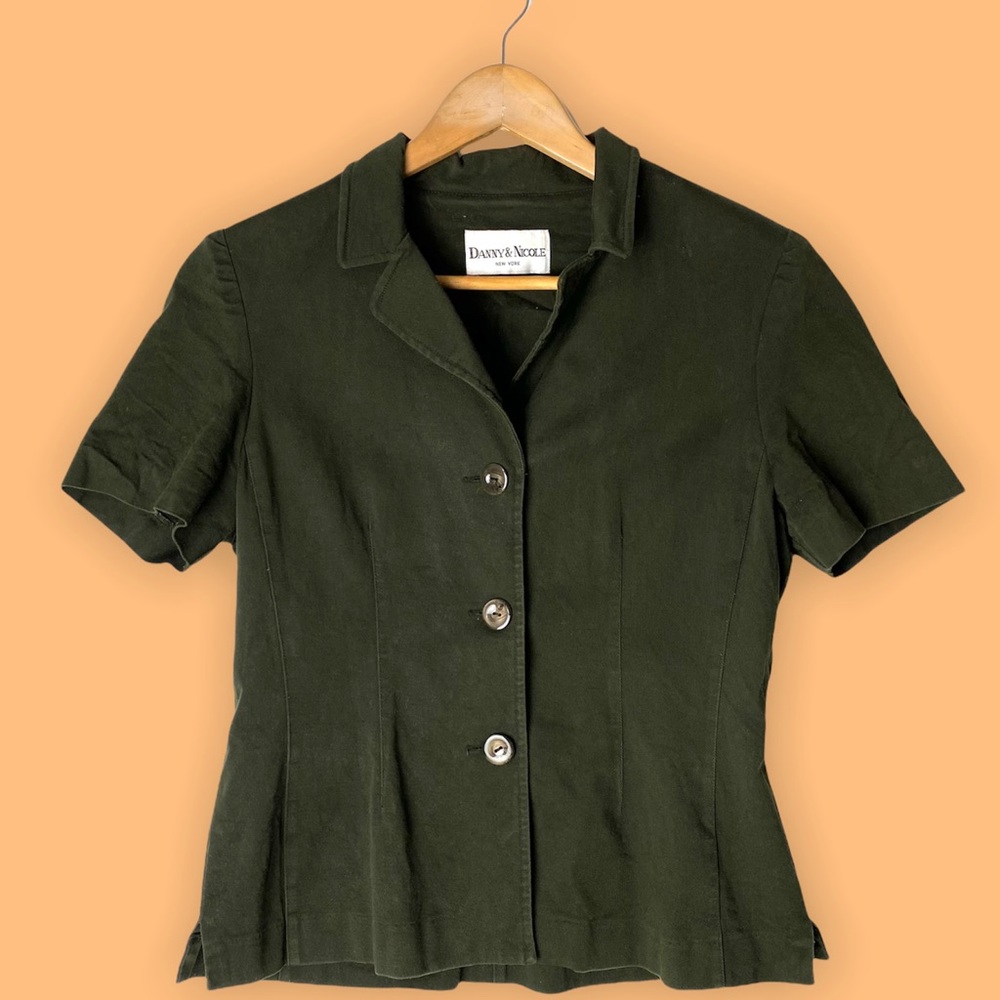 VINTAGE DANNY & NICOLE GREEN SHORT SLEEVED BUTTON DOWN W/ SHOULDER PADS ✨ [56]